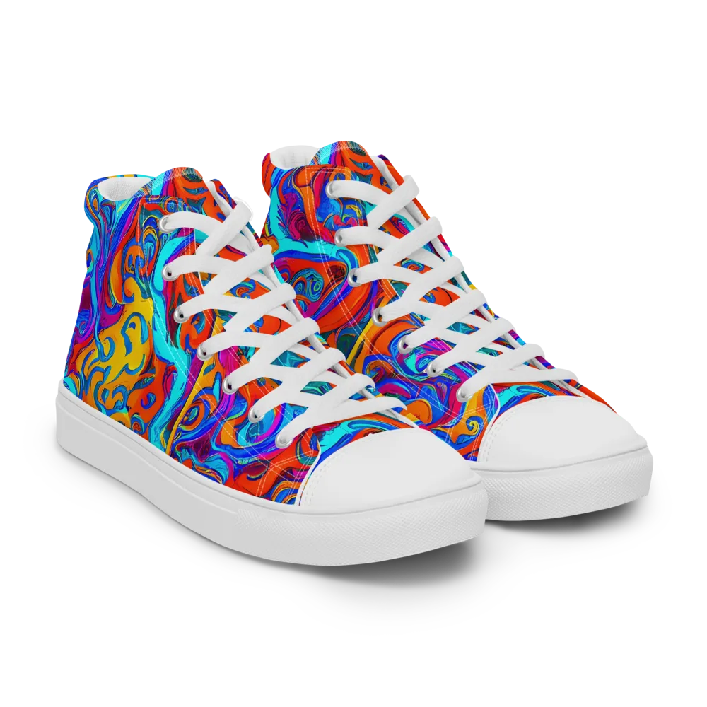 Cobalt Coral Maze on Men's High Top Canvas Shoes — Right Front