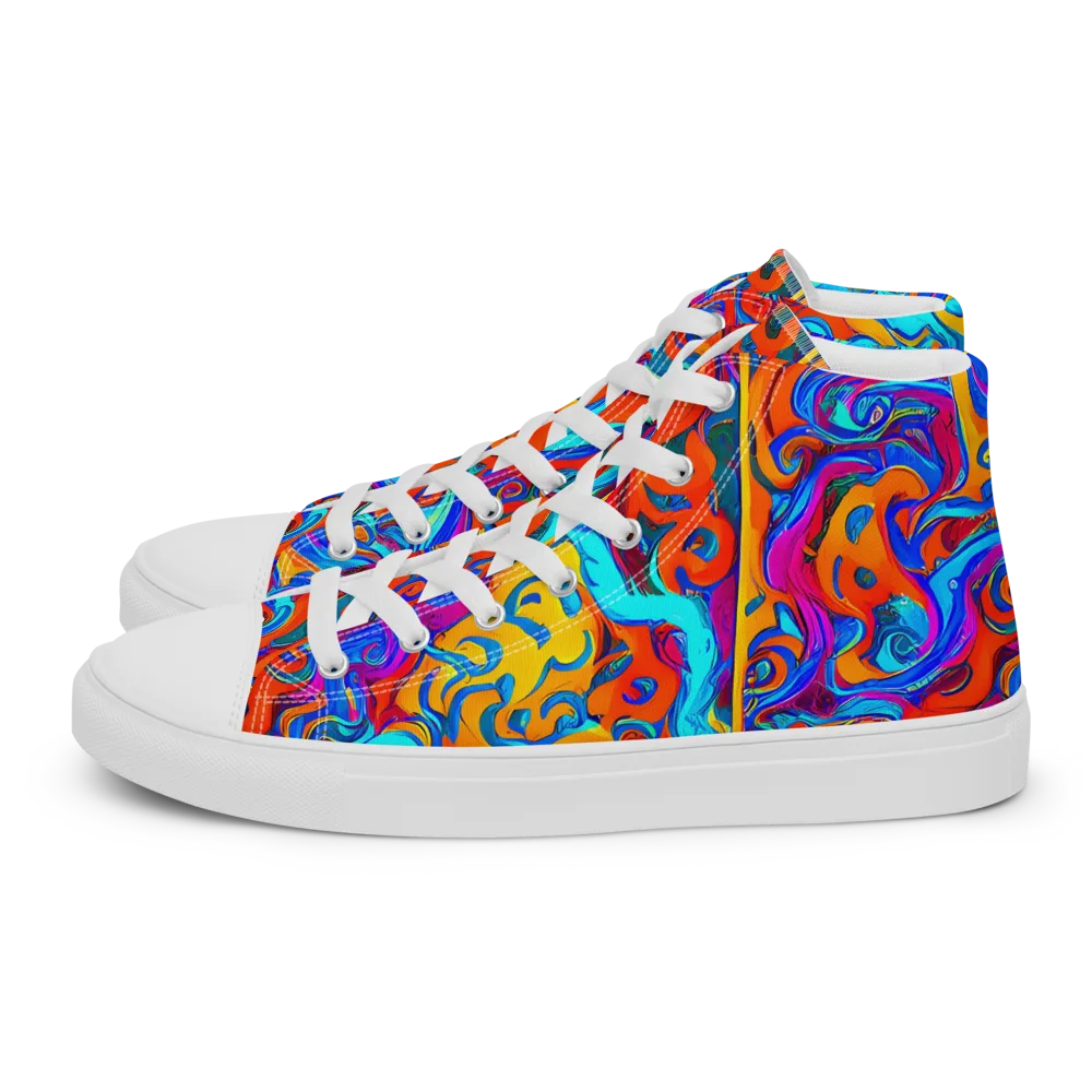 Cobalt Coral Maze on Men's High Top Canvas Shoes — Left