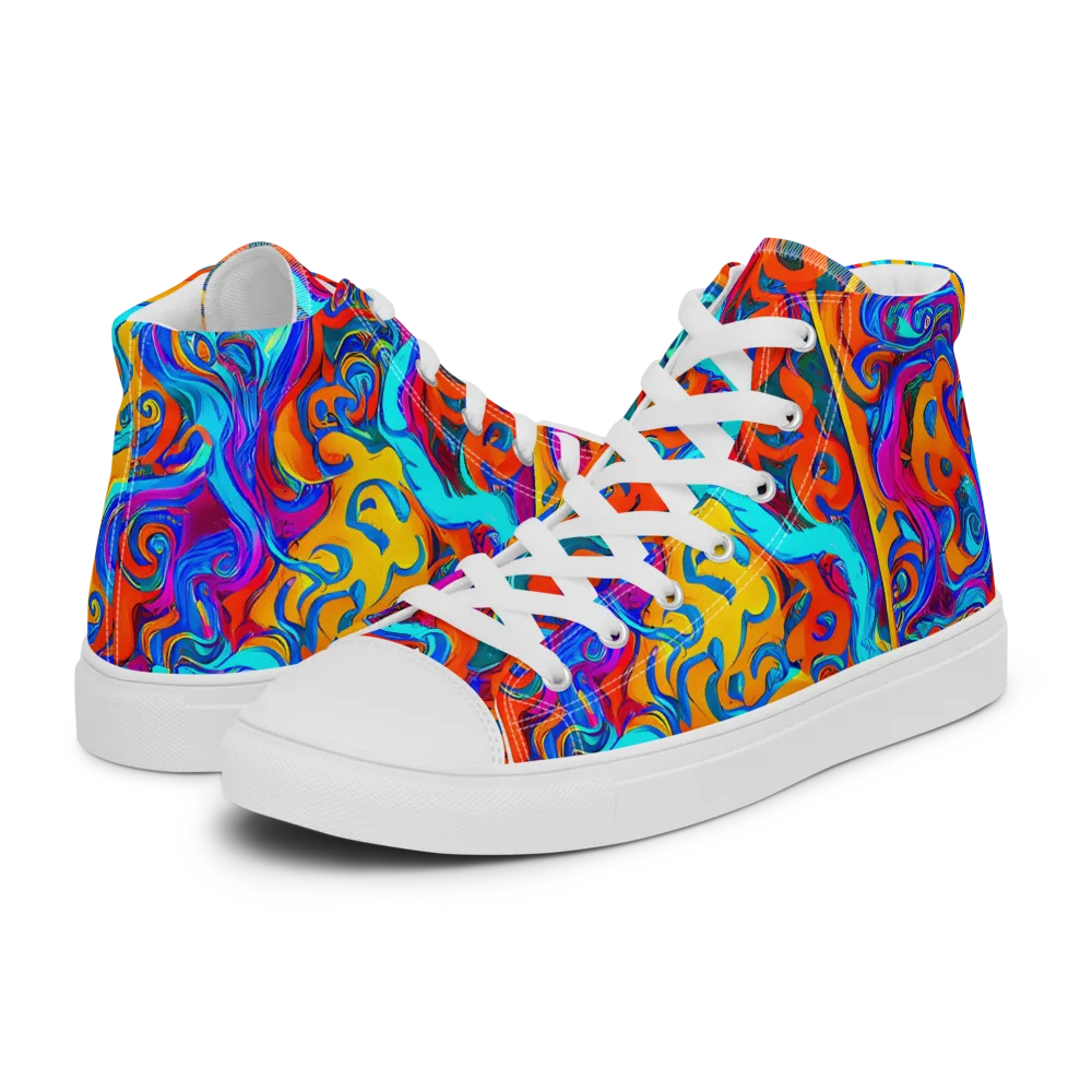 Cobalt Coral Maze on Men's High Top Canvas Shoes — Left