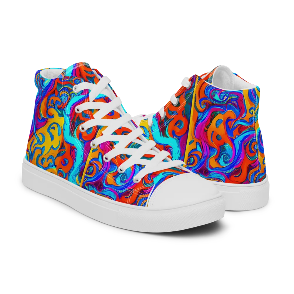 Cobalt Coral Maze on Men's High Top Canvas Shoes — Right