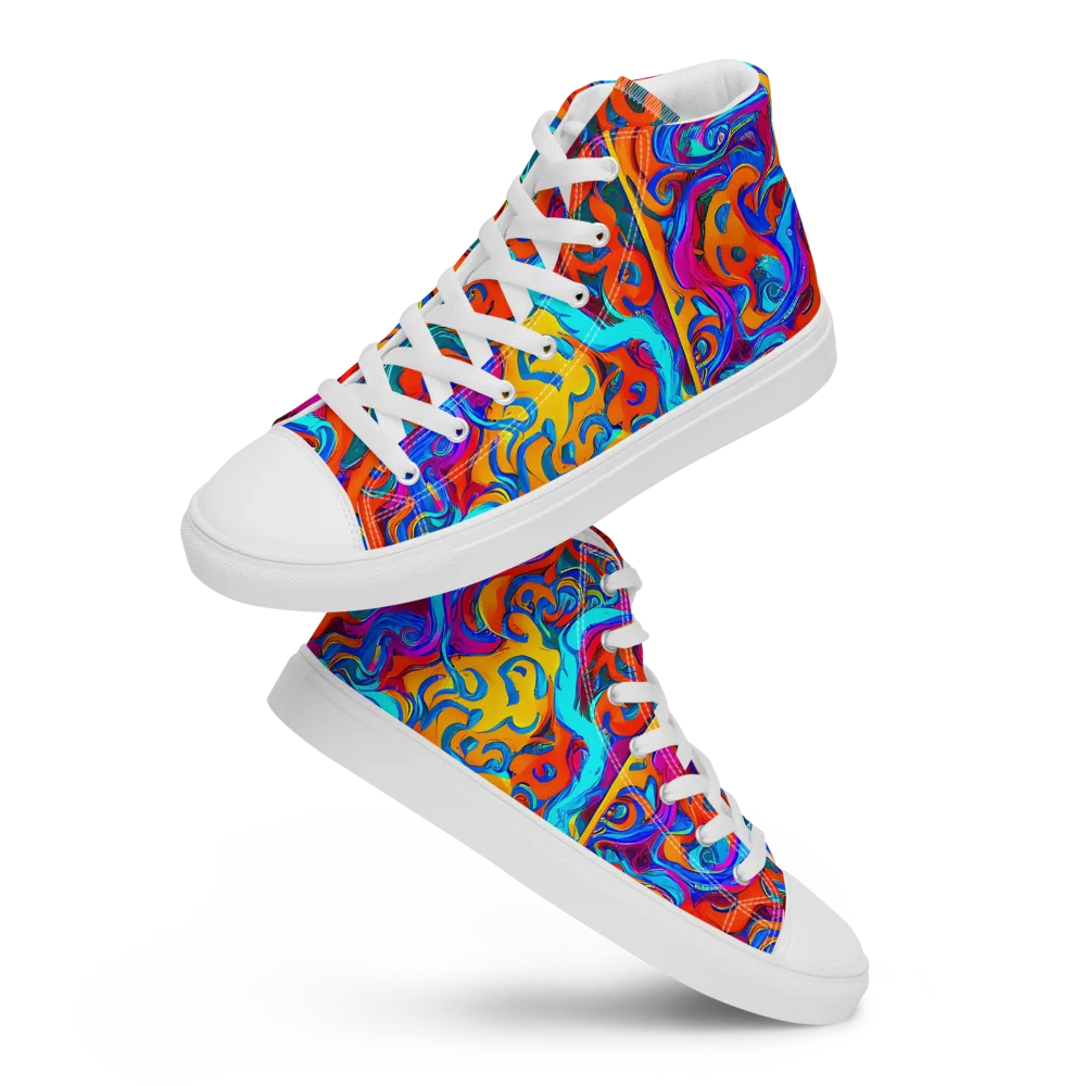 Cobalt Coral Maze on Men's High Top Canvas Shoes — Front