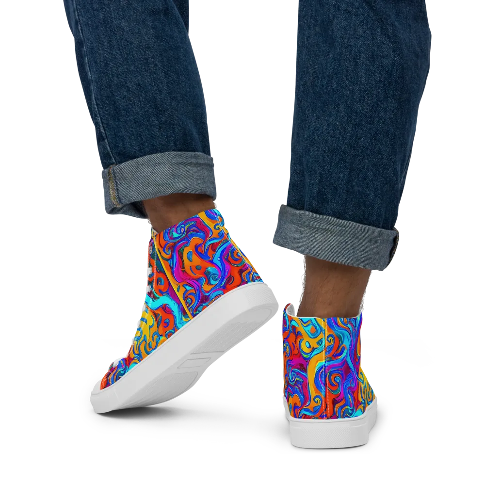 Cobalt Coral Maze on Men's High Top Canvas Shoes — Back