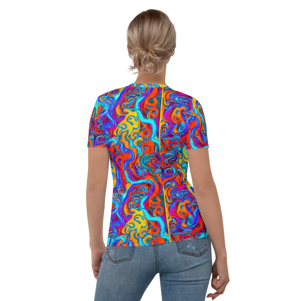 Cobalt Coral Maze on Women's Crew Neck T-Shirt — Back