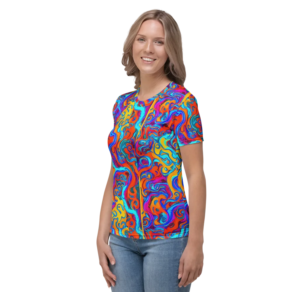 Cobalt Coral Maze on Women's Crew Neck T-Shirt — Left