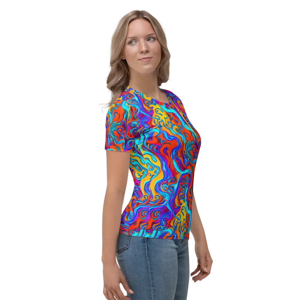 Cobalt Coral Maze on Women's Crew Neck T-Shirt — Right