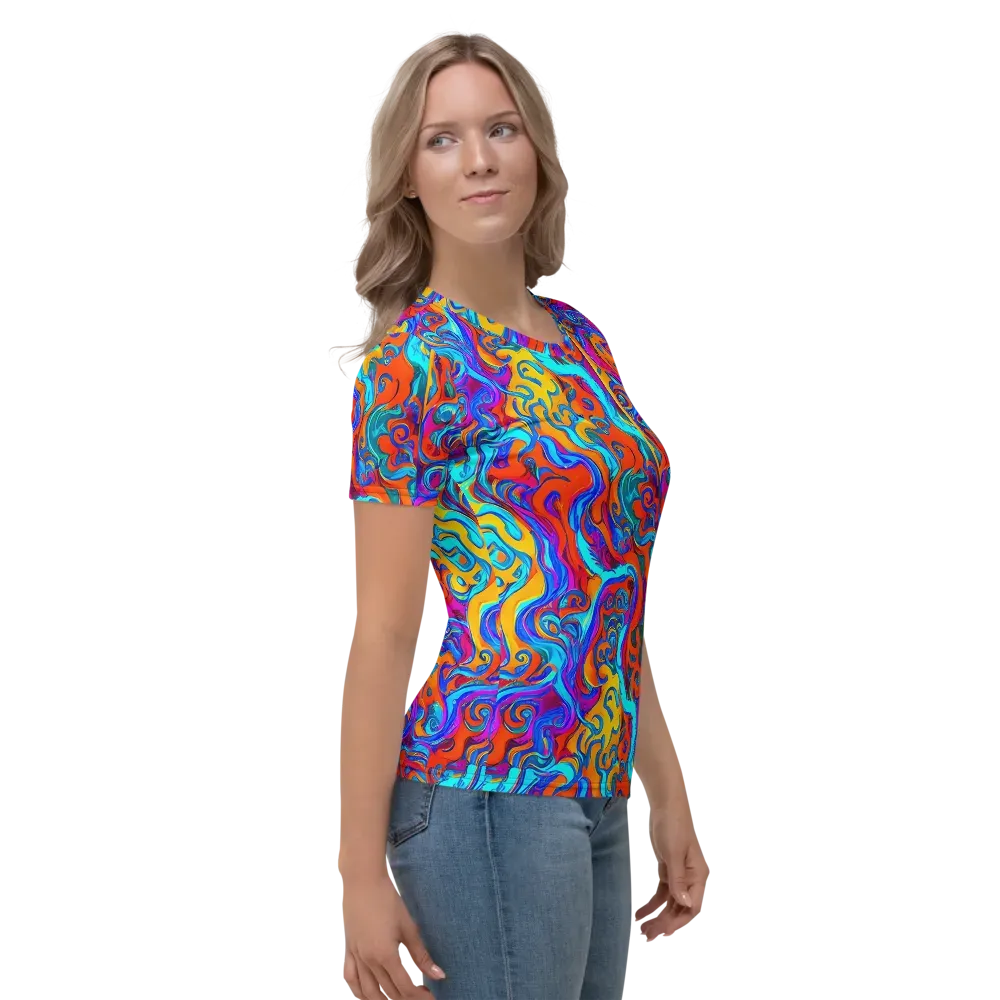 Cobalt Coral Maze on Women's Crew Neck T-Shirt — Right