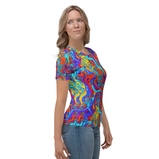 Cobalt Coral Maze on a Women's Crew Neck T-Shirt
