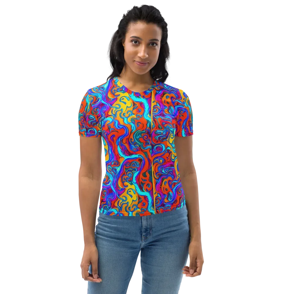 Cobalt Coral Maze on Women's Crew Neck T-Shirt — Front