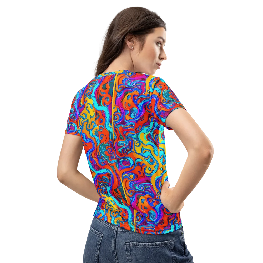 Cobalt Coral Maze on Women's Crew Neck T-Shirt — Back