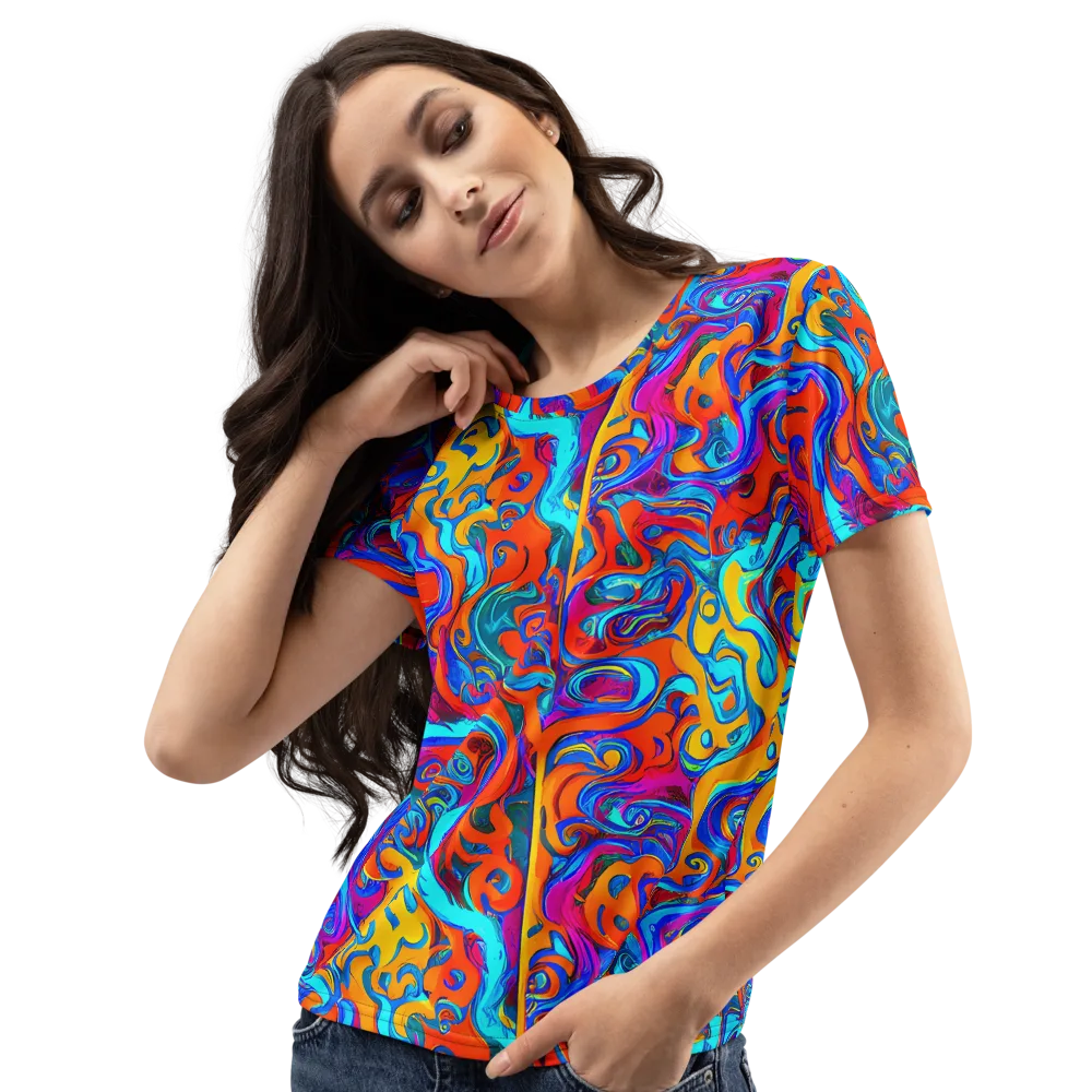 Cobalt Coral Maze on Women's Crew Neck T-Shirt — Left Front