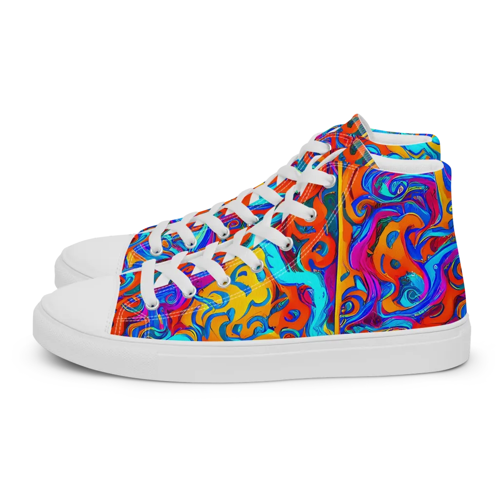 Cobalt Coral Maze on Women's High Top Canvas Shoes — Left