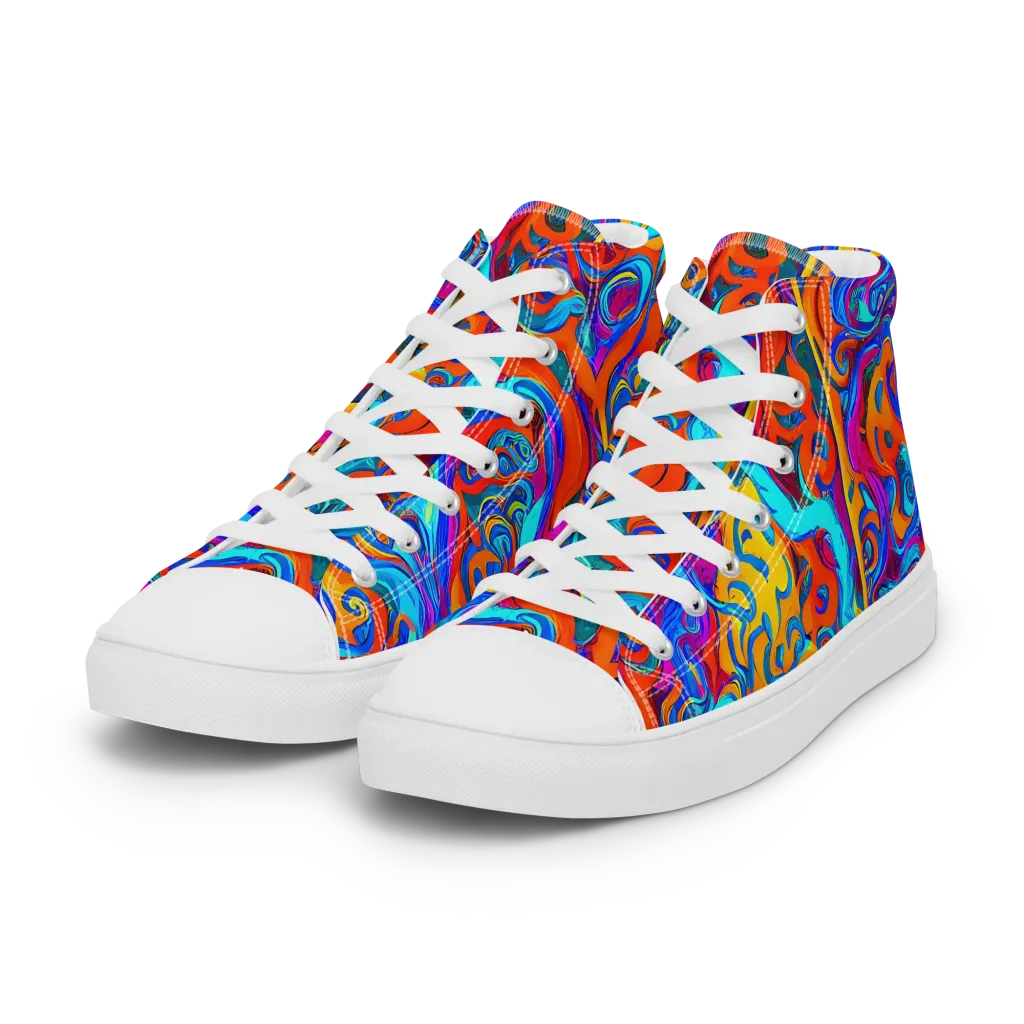 Cobalt Coral Maze on Women's High Top Canvas Shoes — Left Front