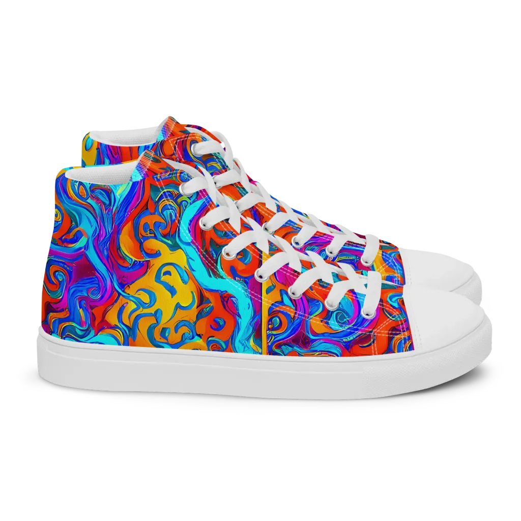 Cobalt Coral Maze on Women's High Top Canvas Shoes — Right