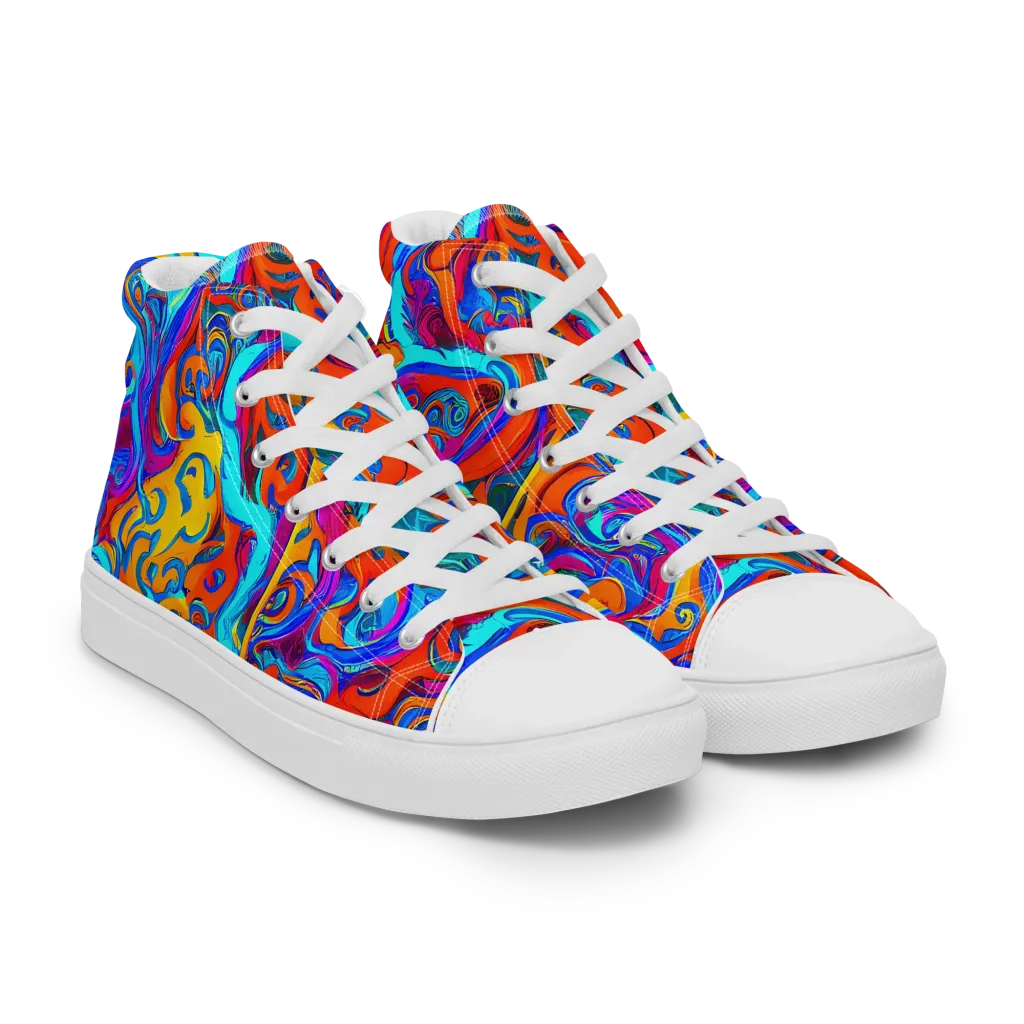 Cobalt Coral Maze on Women's High Top Canvas Shoes — Right Front