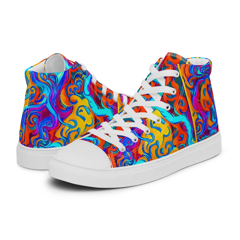 Cobalt Coral Maze on Women's High Top Canvas Shoes — Left