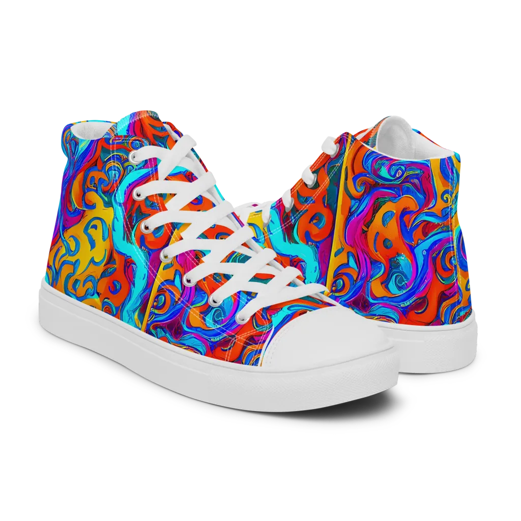 Cobalt Coral Maze on Women's High Top Canvas Shoes — Right