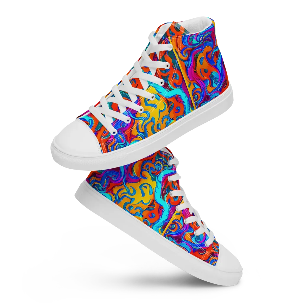 Cobalt Coral Maze on Women's High Top Canvas Shoes — Front