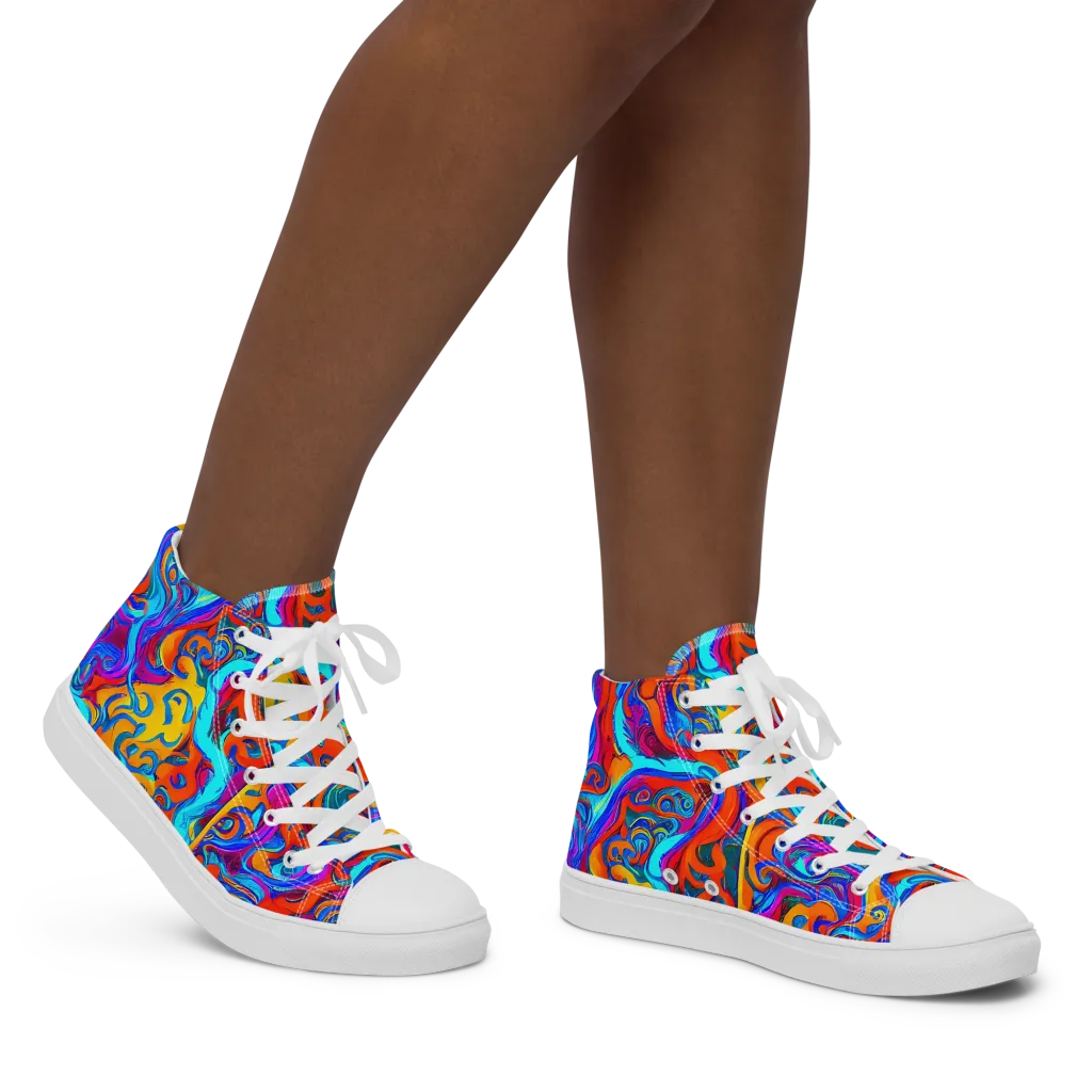 Cobalt Coral Maze on Women's High Top Canvas Shoes — Right