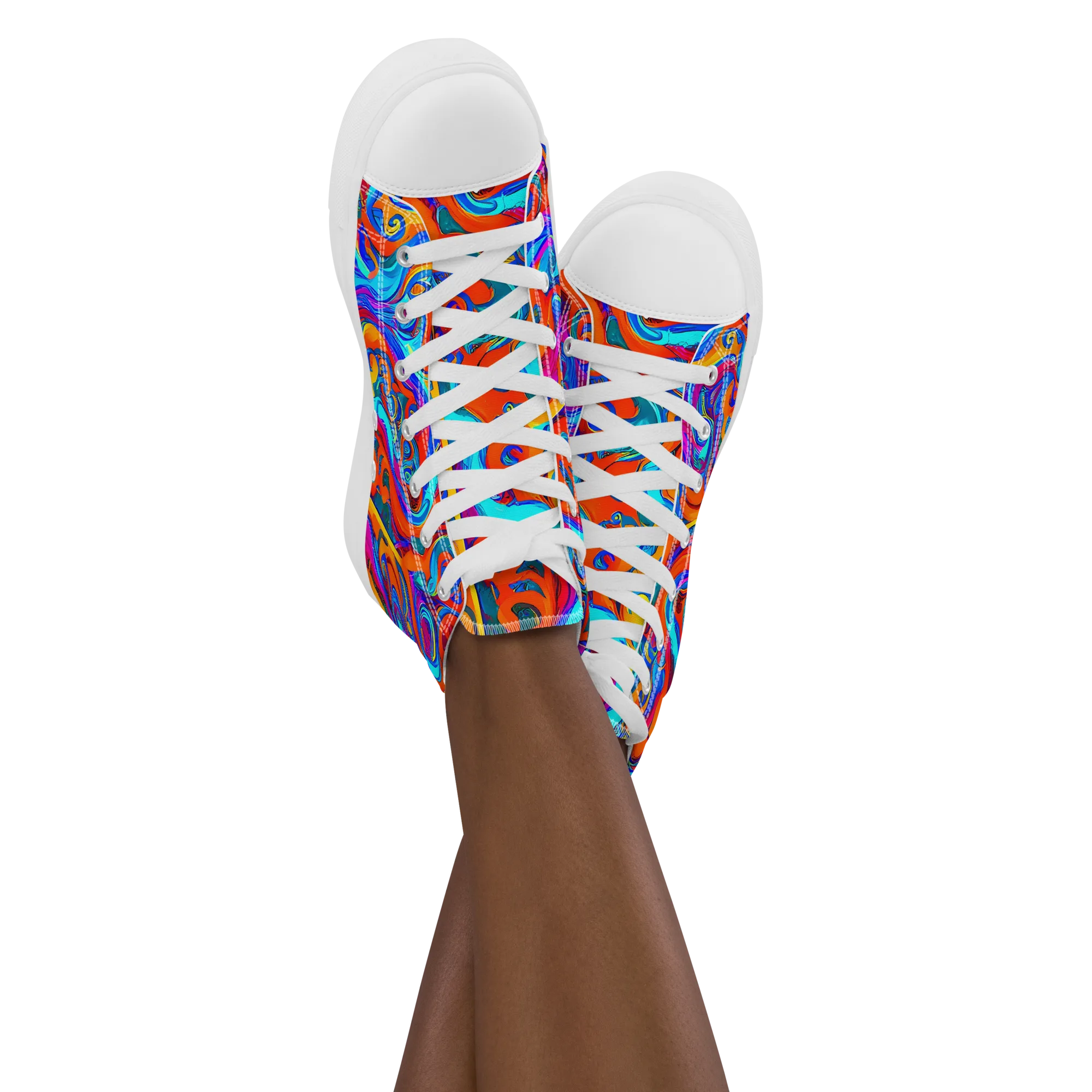 Cobalt Coral Maze on Women's High Top Canvas Shoes — Front