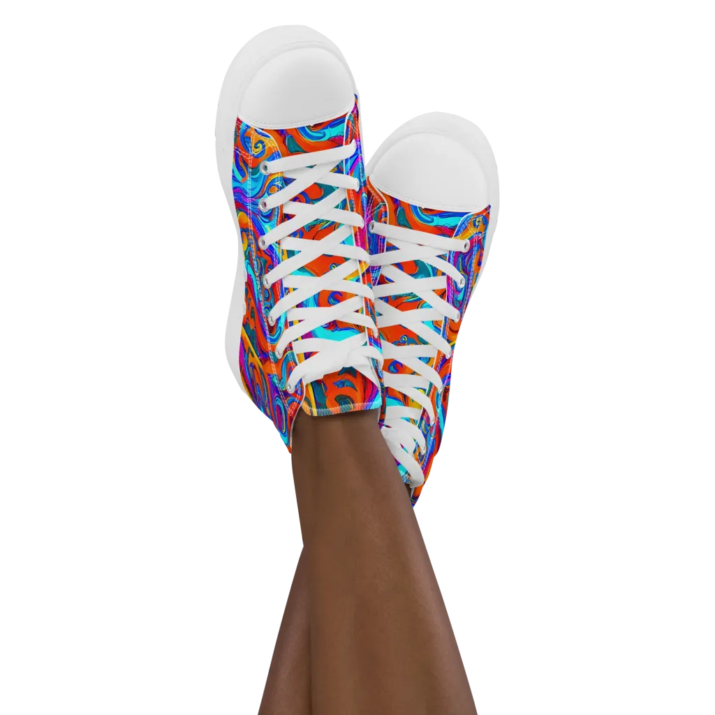 Cobalt Coral Maze on Women's High Top Canvas Shoes — Front