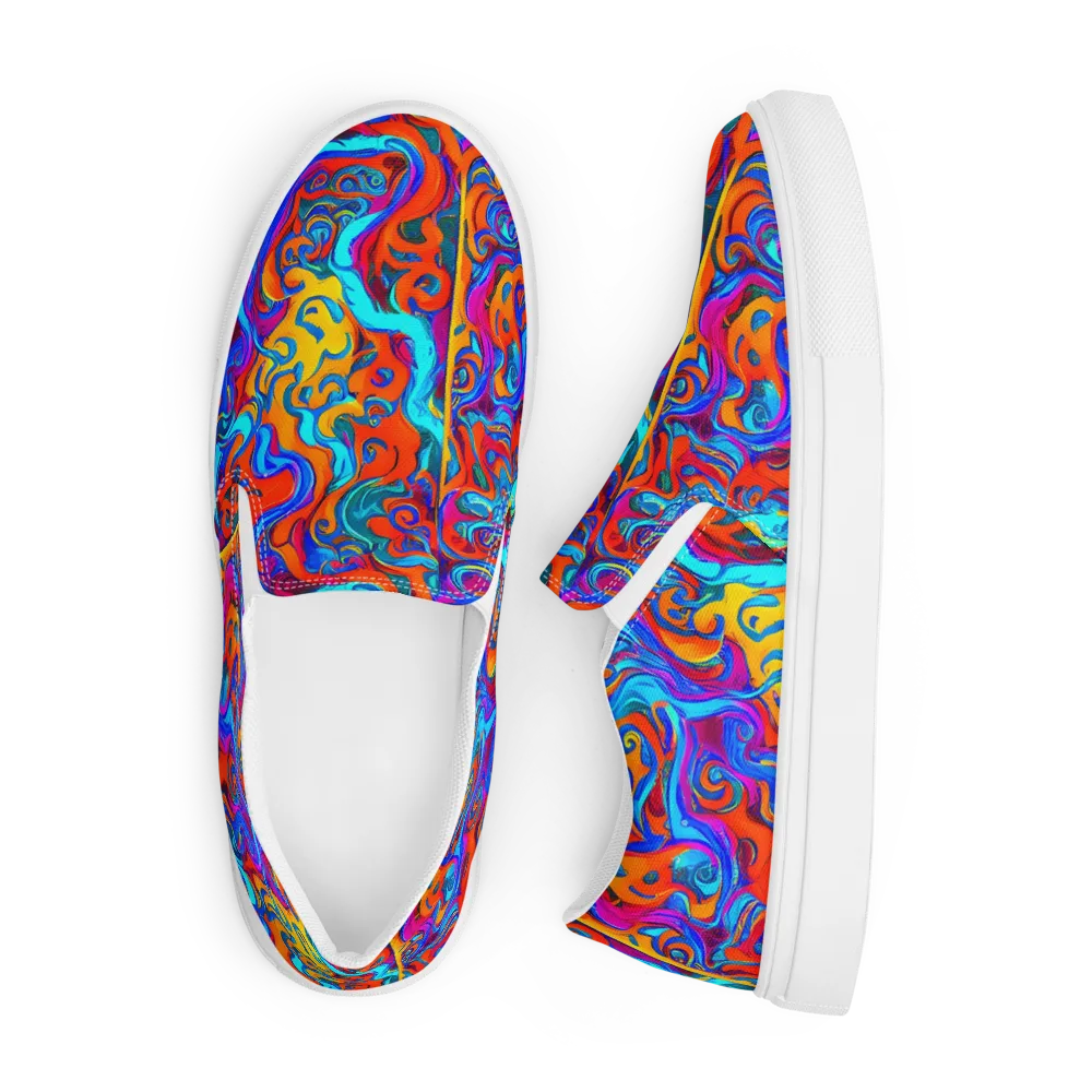 Cobalt Coral Maze on Men's Slip-On Canvas Shoes — Front