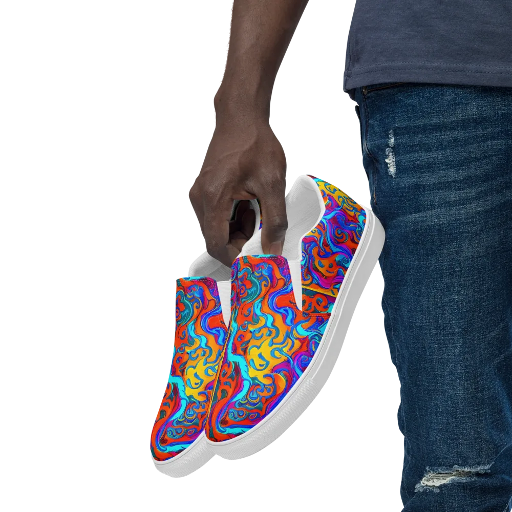 Cobalt Coral Maze on Men's Slip-On Canvas Shoes — Left Front