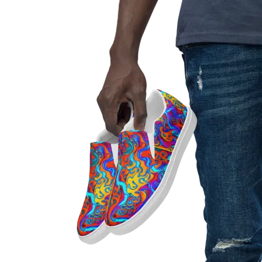Cobalt Coral Maze on a Men's Slip-On Canvas Shoes