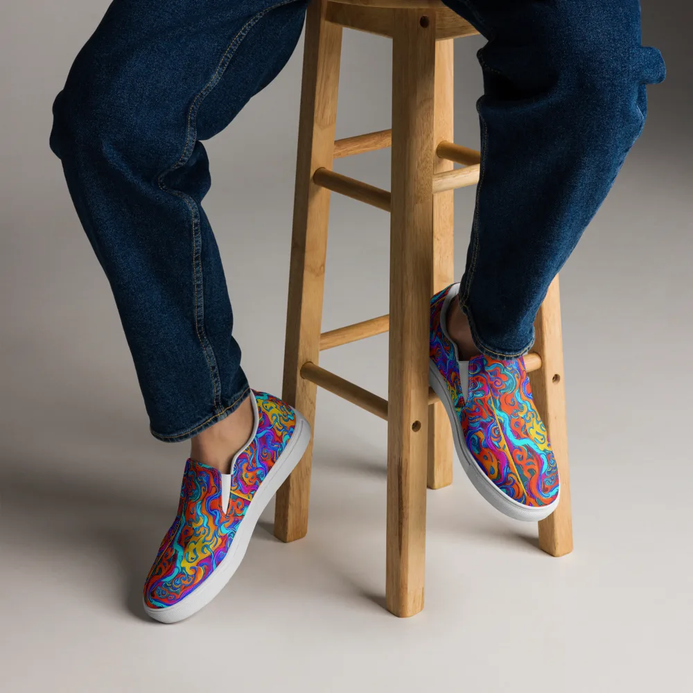 Cobalt Coral Maze on Men's Slip-On Canvas Shoes — Front