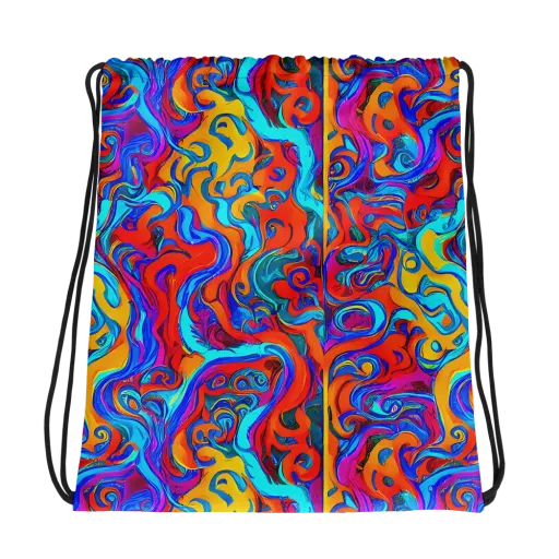 Cobalt Coral Maze on a Drawstring Bag
