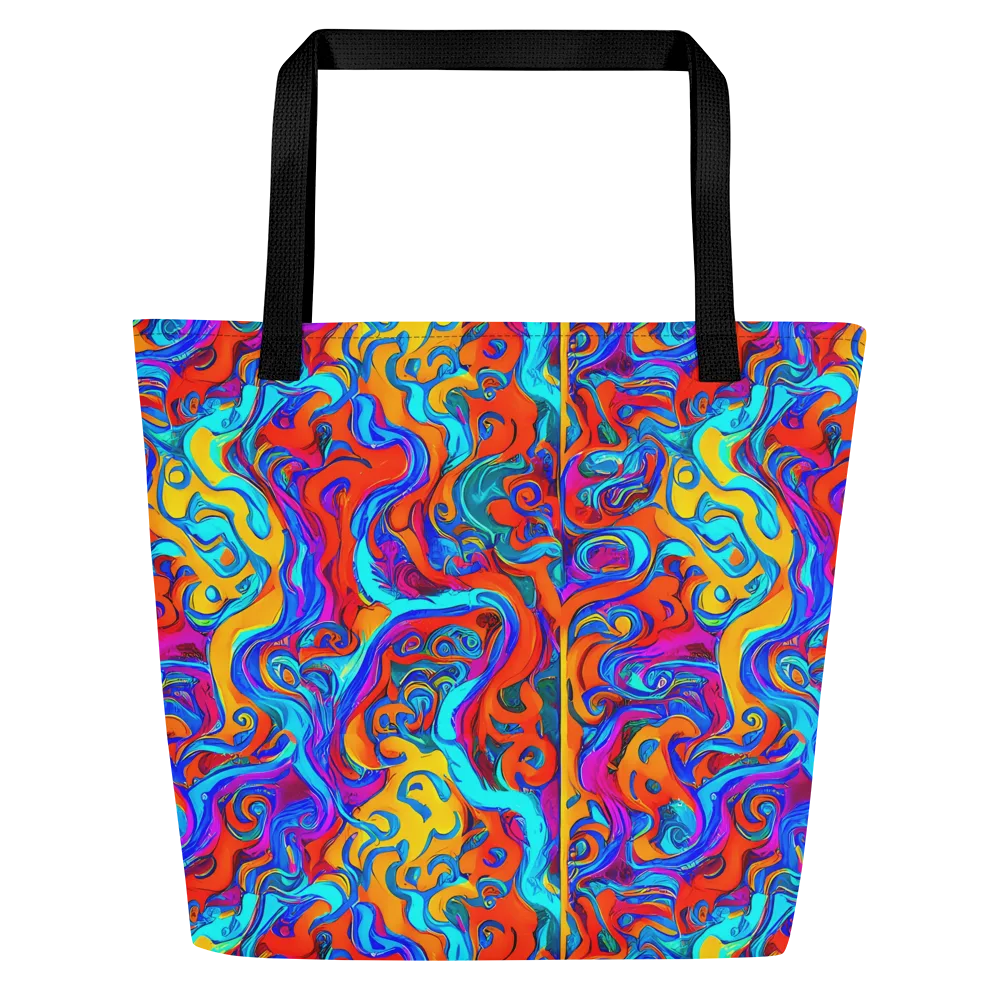 Cobalt Coral Maze on Large Tote Bag W/ Pocket — Front