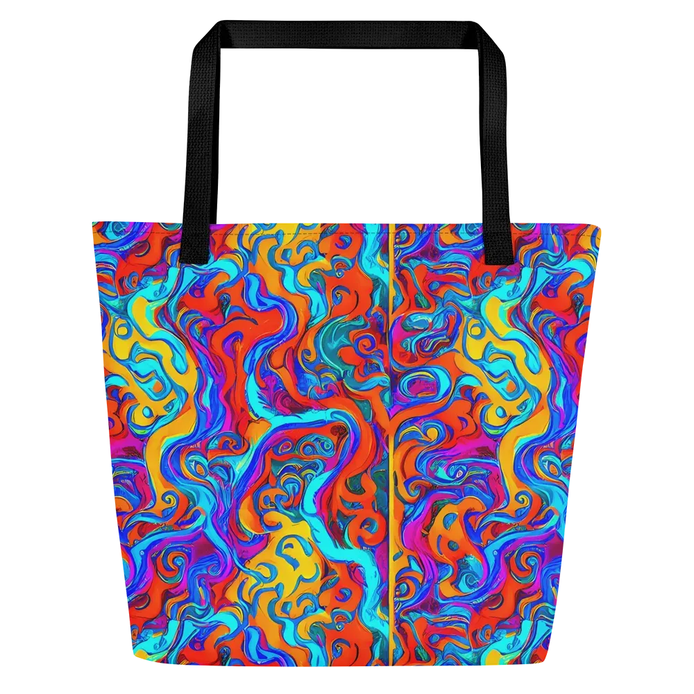 Cobalt Coral Maze on Large Tote Bag W/ Pocket — Front
