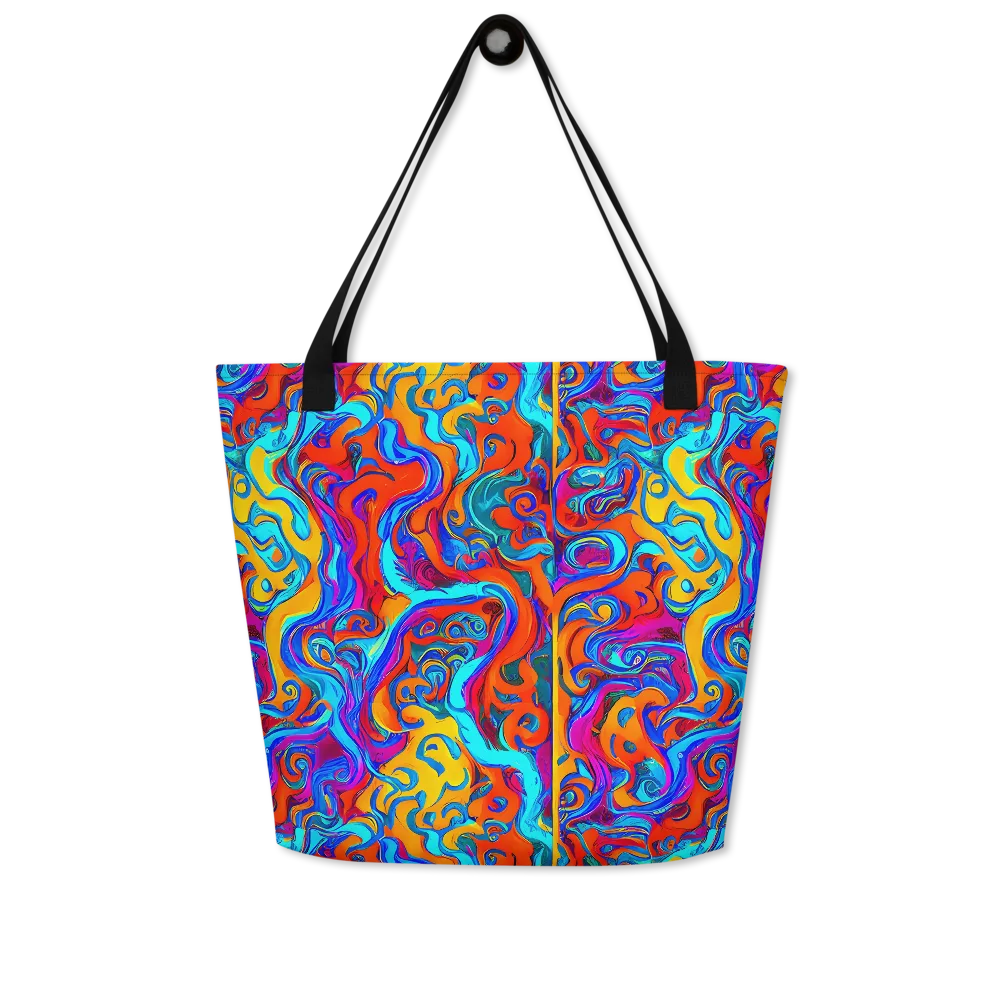 Cobalt Coral Maze on Large Tote Bag W/ Pocket — Front