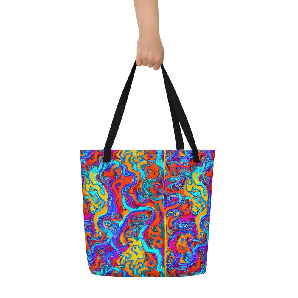 Cobalt Coral Maze on Large Tote Bag W/ Pocket — Front
