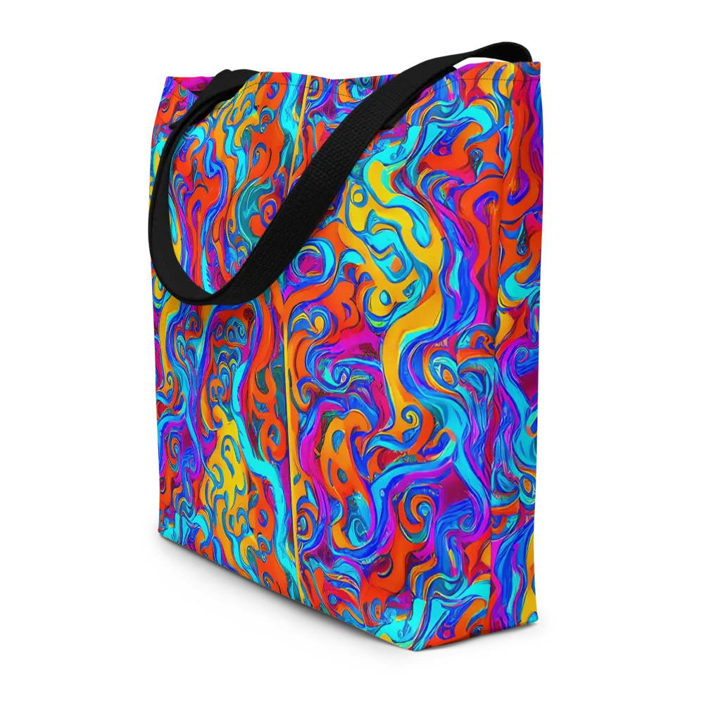 Cobalt Coral Maze on Large Tote Bag W/ Pocket — Front