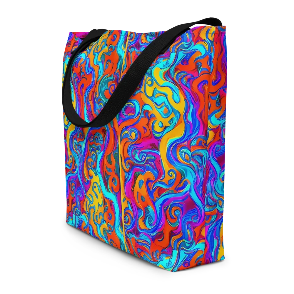 Cobalt Coral Maze on Large Tote Bag W/ Pocket — Front