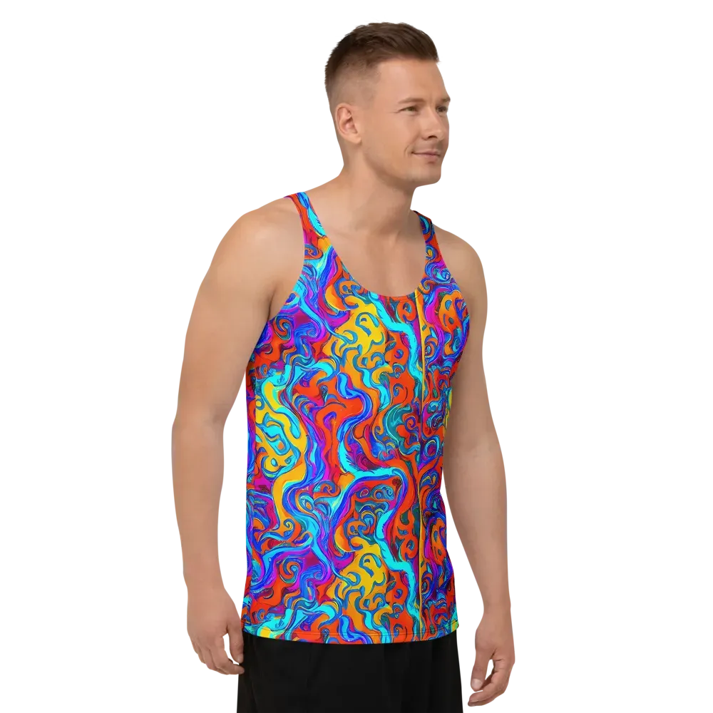 Cobalt Coral Maze on Men's Tank Top — Right Front