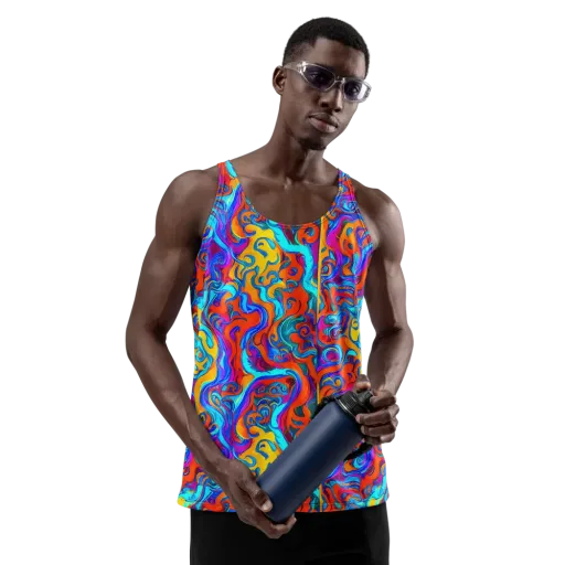 Cobalt Coral Maze on a Men's Tank Top