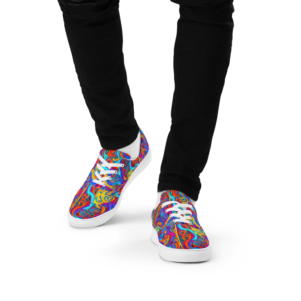 Cobalt Coral Maze on Men's Lace-Up Canvas Shoes — Front