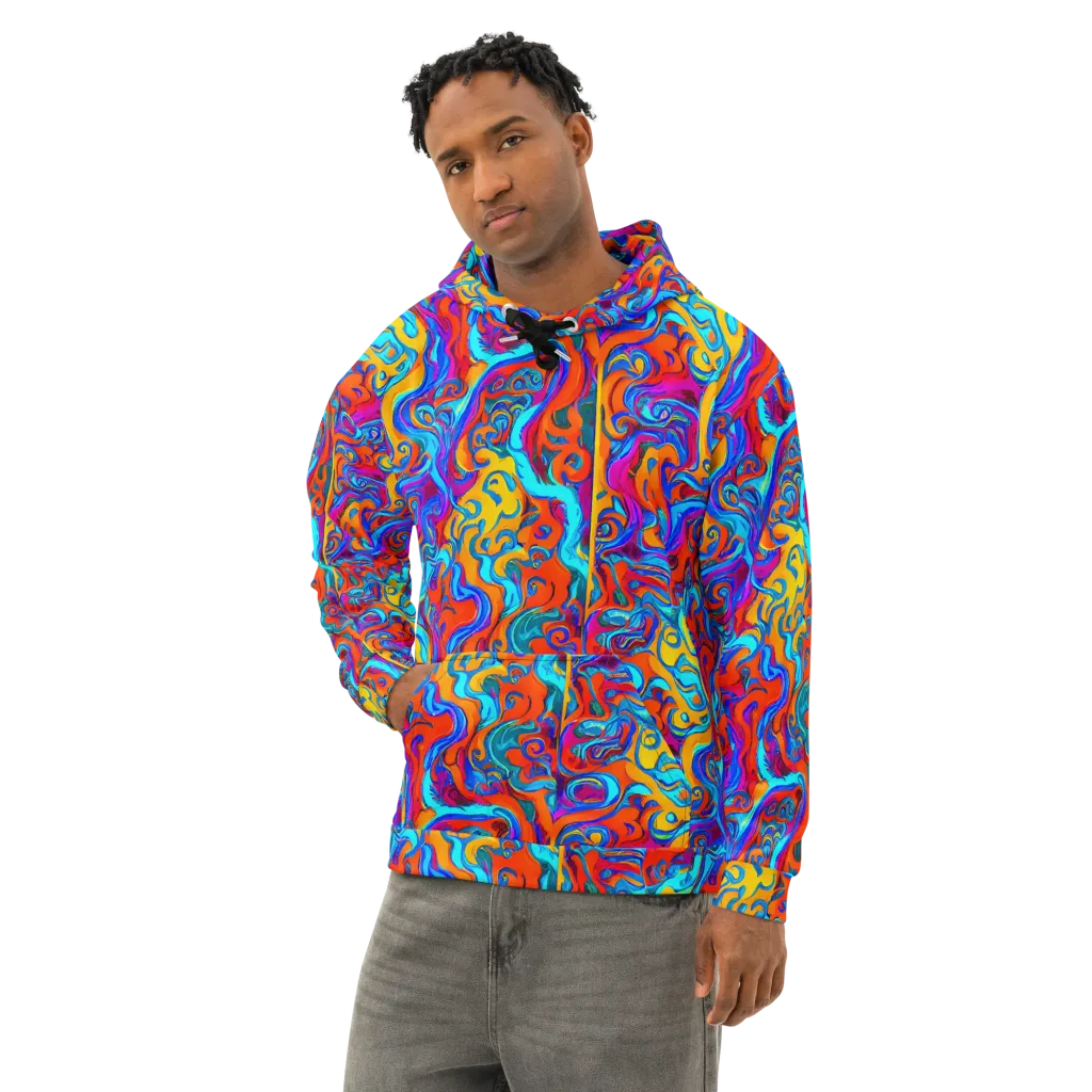 Cobalt Coral Maze on Cotton Hoodie — Left Front