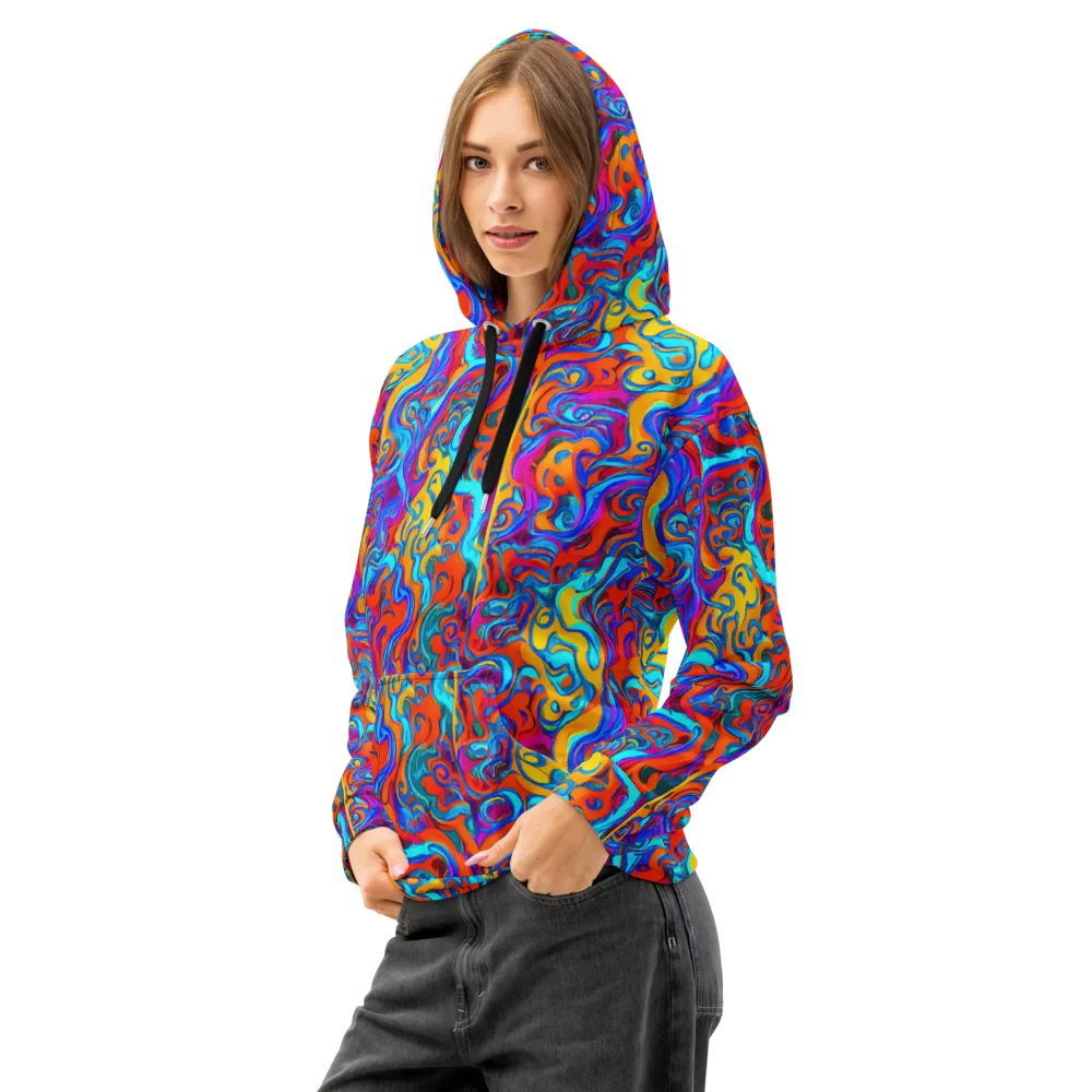 Cobalt Coral Maze on Cotton Hoodie — Left Front