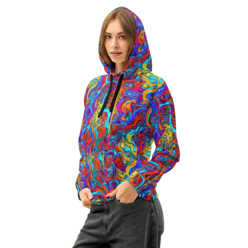 Cobalt Coral Maze on a Cotton Hoodie