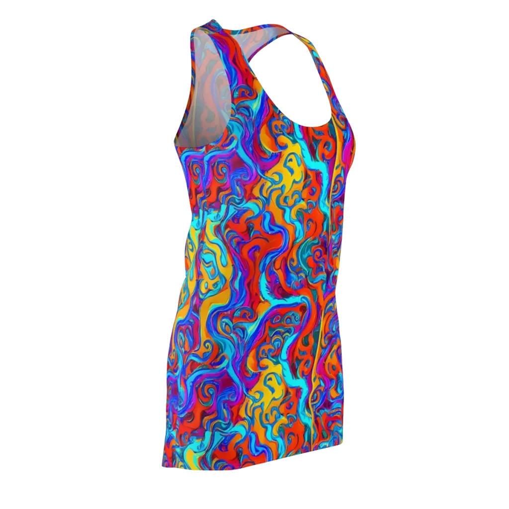 Cobalt Coral Maze on Racerback Dress — Front Side