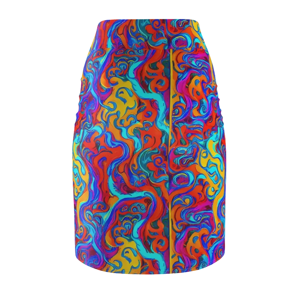 Cobalt Coral Maze on Pencil Skirt — Back