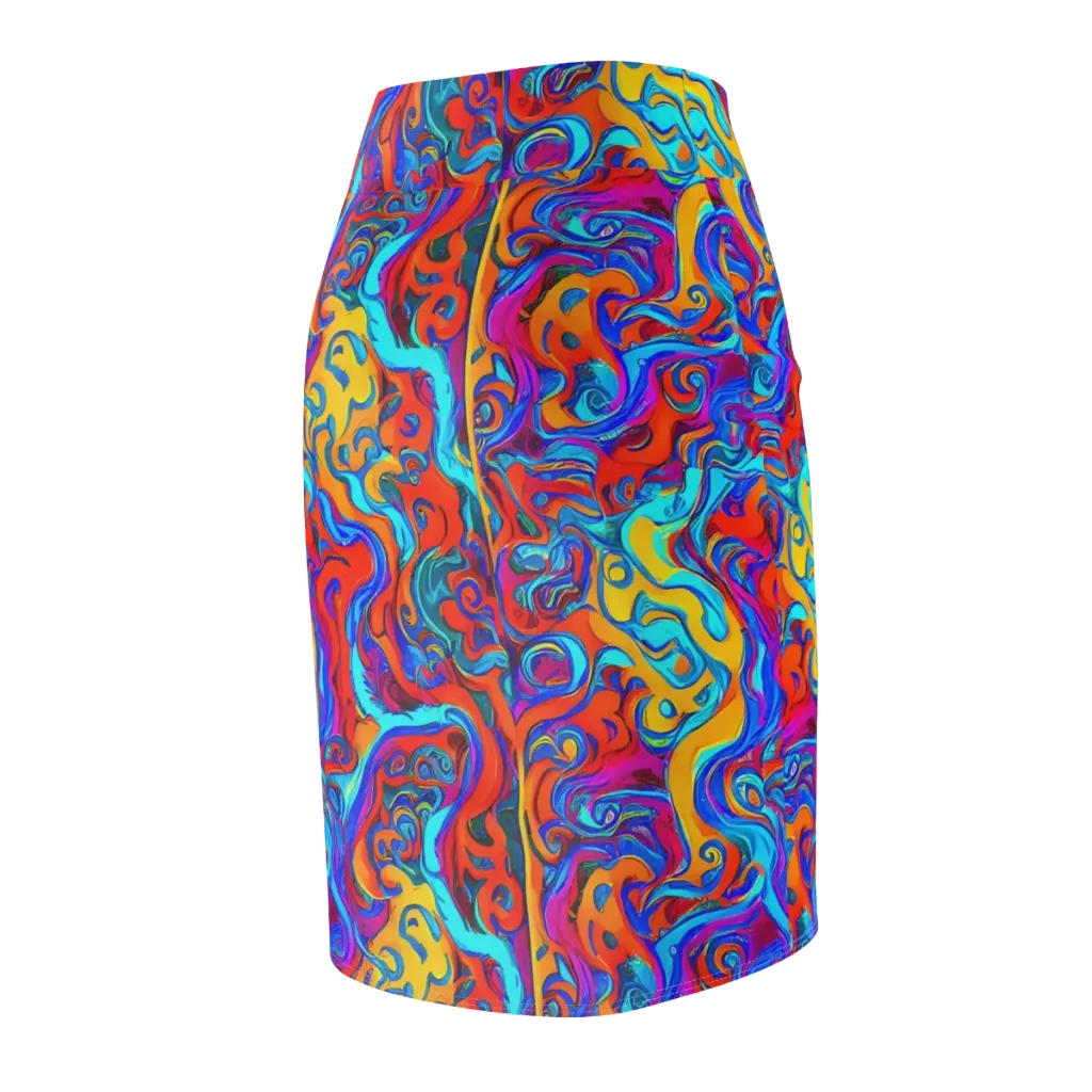 Cobalt Coral Maze on Pencil Skirt — Back Side