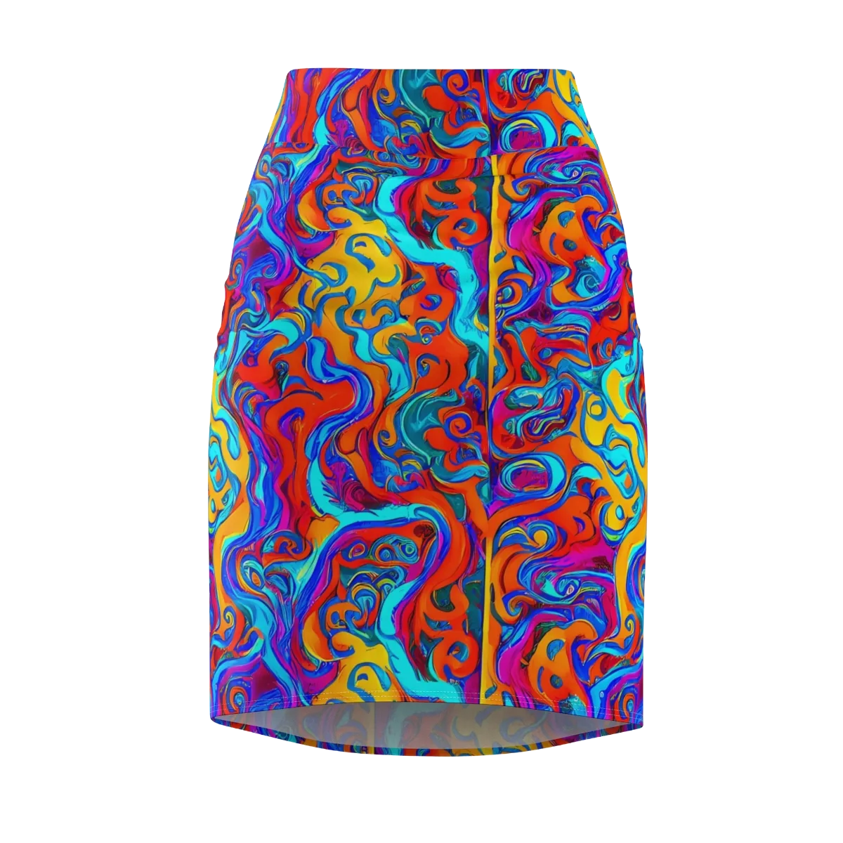 Cobalt Coral Maze on Pencil Skirt — Front