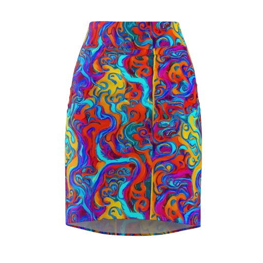 Cobalt Coral Maze on a Pencil Skirt