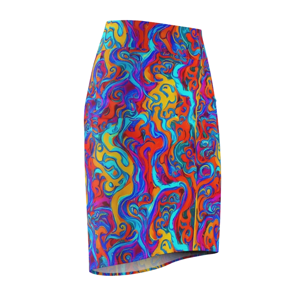 Cobalt Coral Maze on Pencil Skirt — Front Side