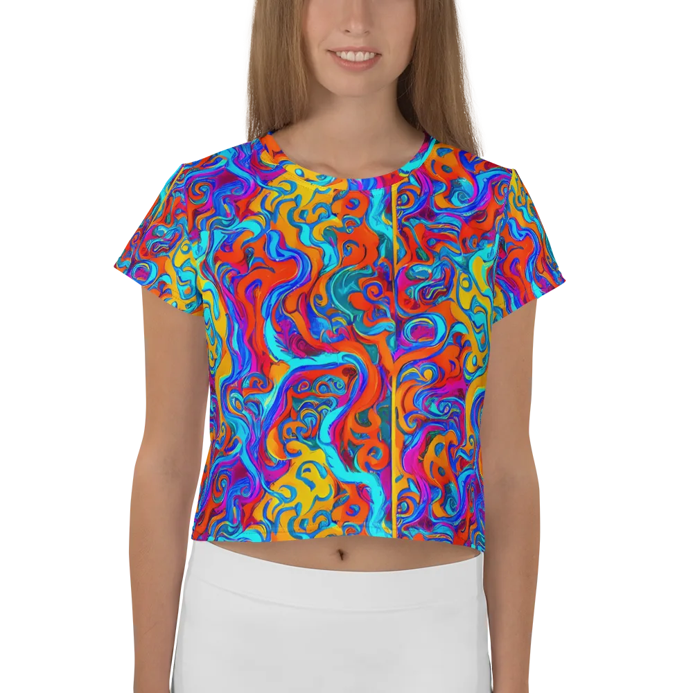 Cobalt Coral Maze on Crop Tee — Front