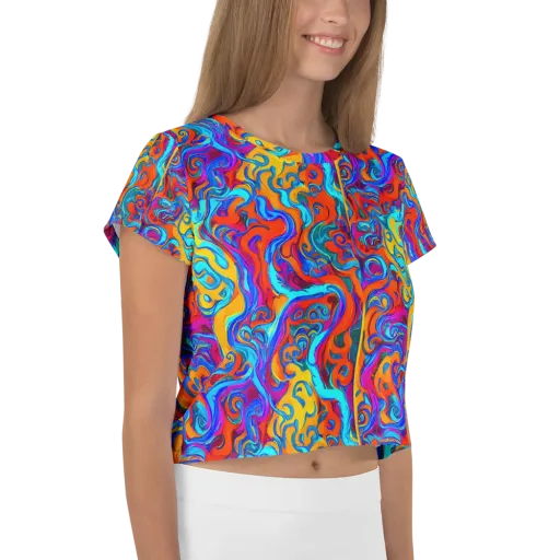 Cobalt Coral Maze on a Crop Tee