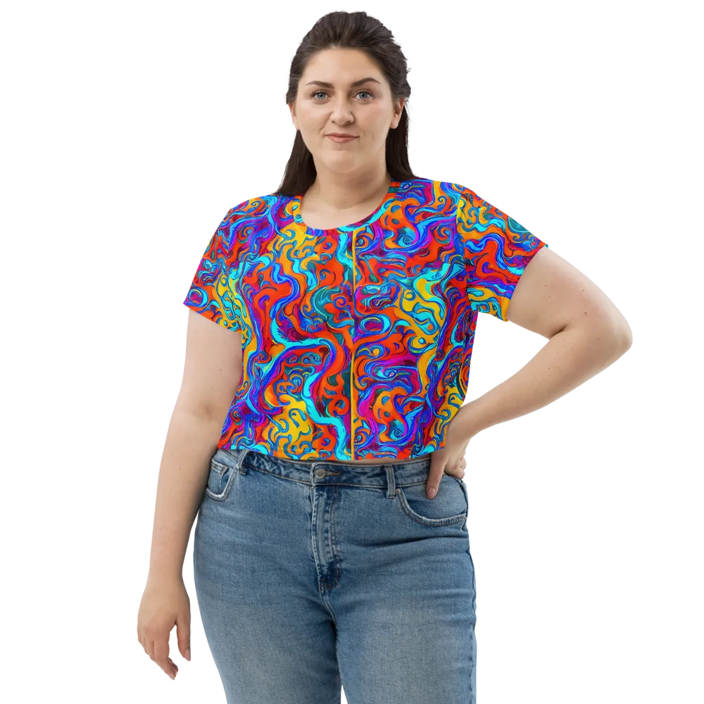 Cobalt Coral Maze on Crop Tee — Front